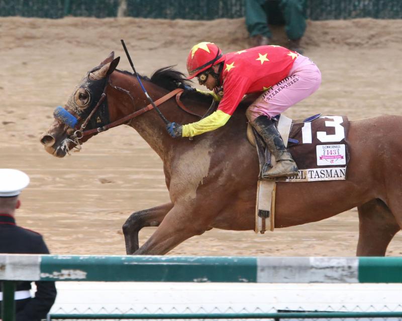 AMERICAN EQUUS RIDER MIKE SMITH PILOTS ABEL TASMAN TO A COME FROM BEHIND WIN IN 143RD KENTUCKY OAKS